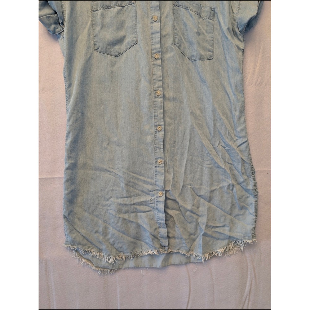 Thread & Supply Light Wash Lyocell Chambray Shirt Dress Frayed Hem Size Medium - Picture 7 of 15